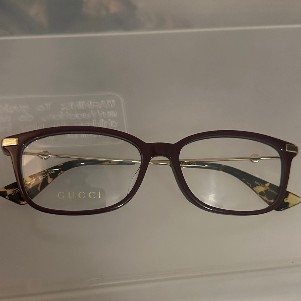 Gucci Women's Maroon and Gold Glasses - Picture 6 of 7